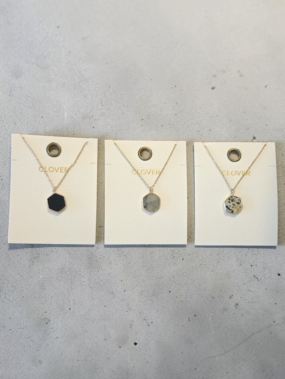 CLOVER Hexagon Pendant Necklace YOU PICK  Black, Marbled Gray, Speckled Cream